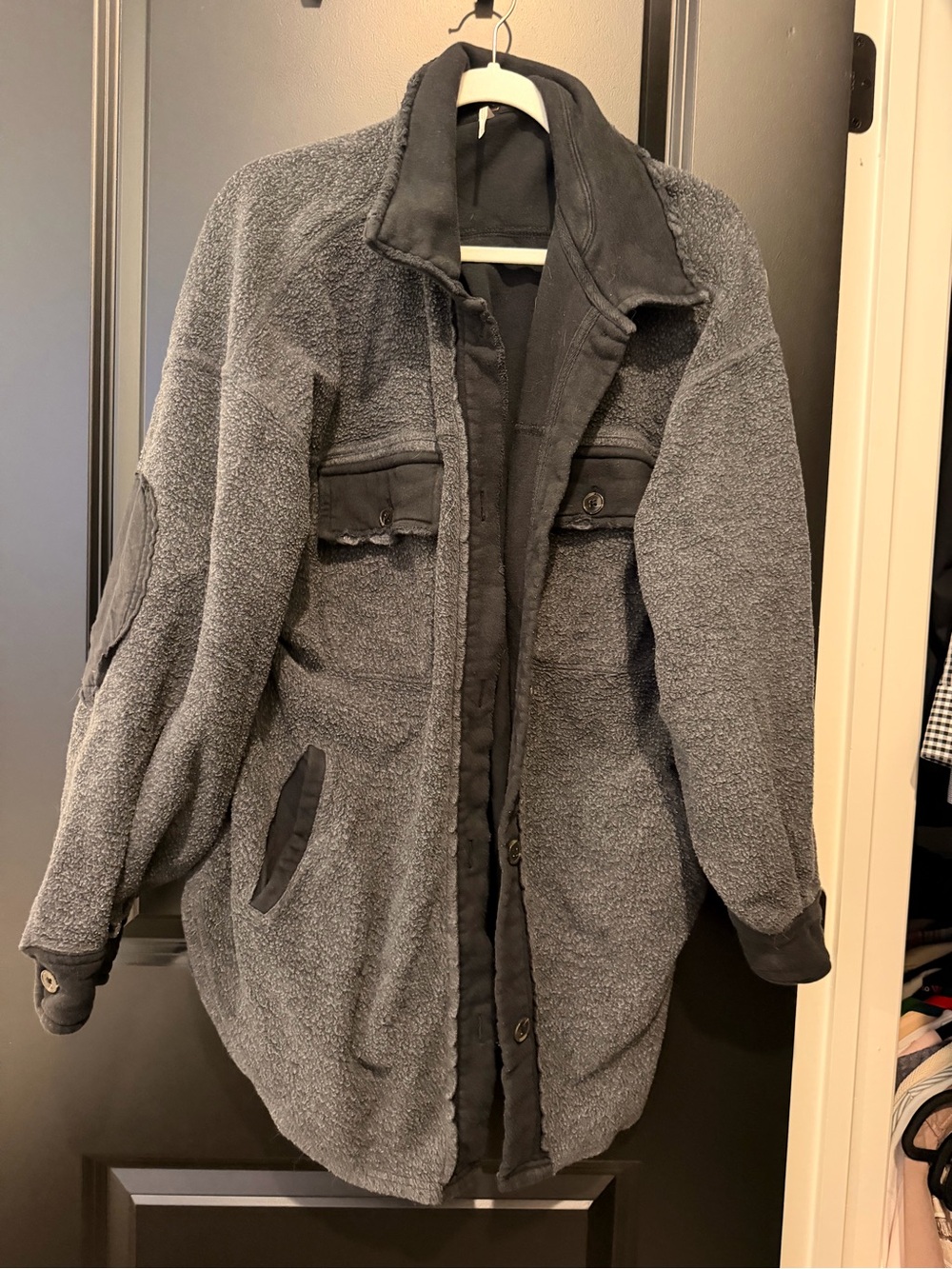 Free People Charcoal Gray Teddy Sherpa Jacket